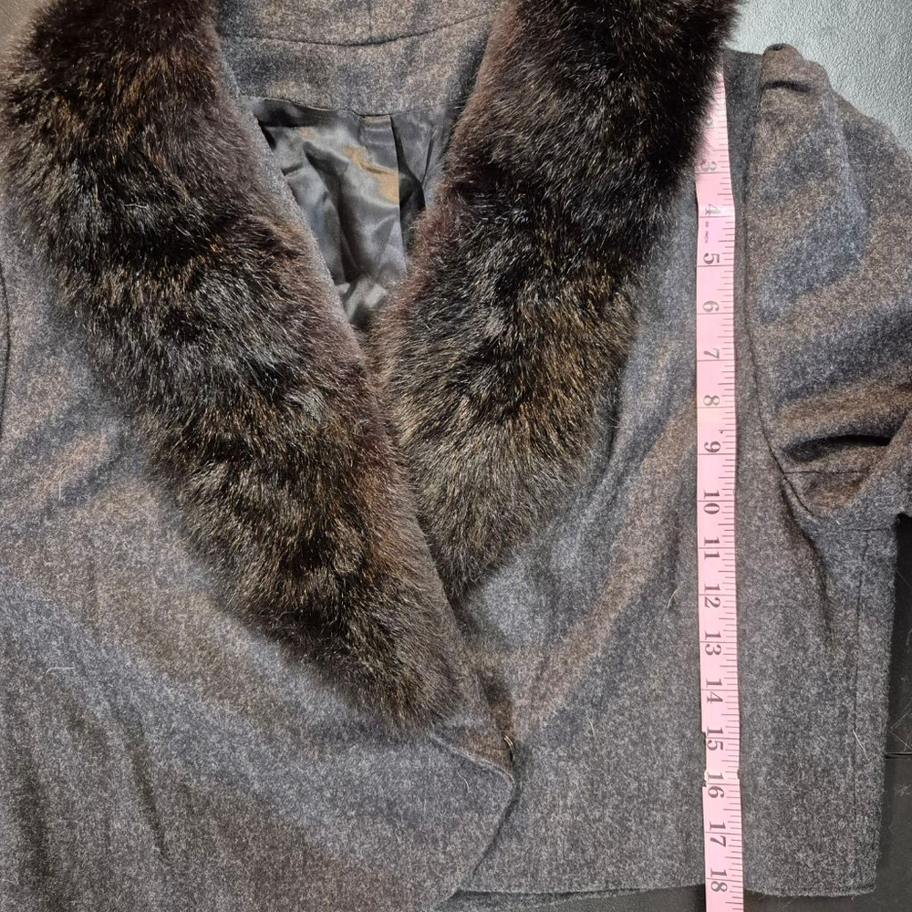 NORGALL LTD. Grey‎ Wool Cropped Jacket with Dark Brown Fur Collar XL - Picture 6 of 7